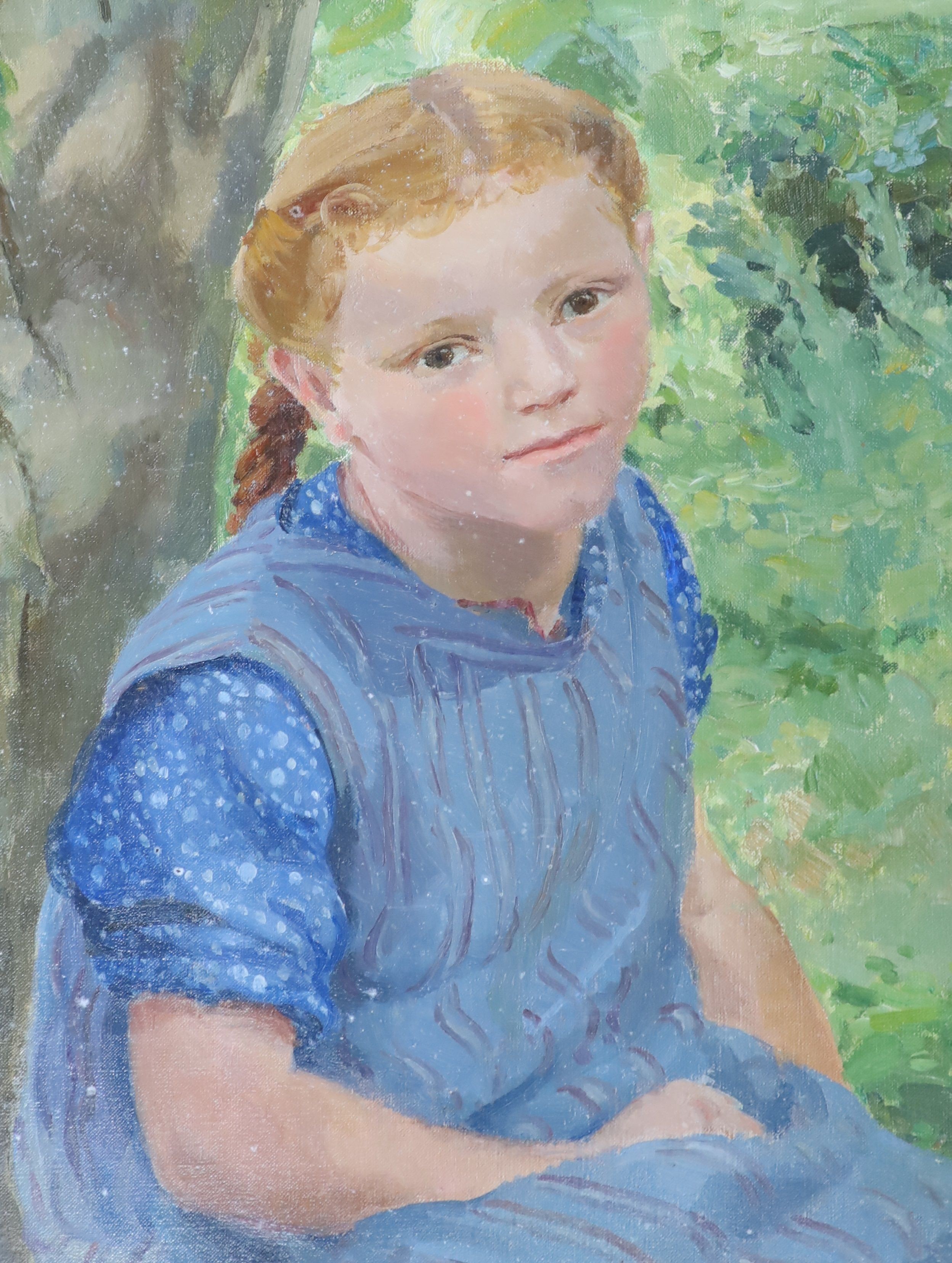 Camilla Alexander, oil on canvas, 'Anna Lisa', East Kent Art Society label verso, 49 x 38cm